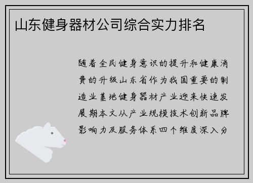 山东健身器材公司综合实力排名